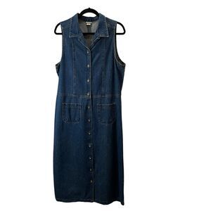 Vivaldi Jeanswear Womens L U.S.A Made Button Front Blue Denim Dress Sleeveless
